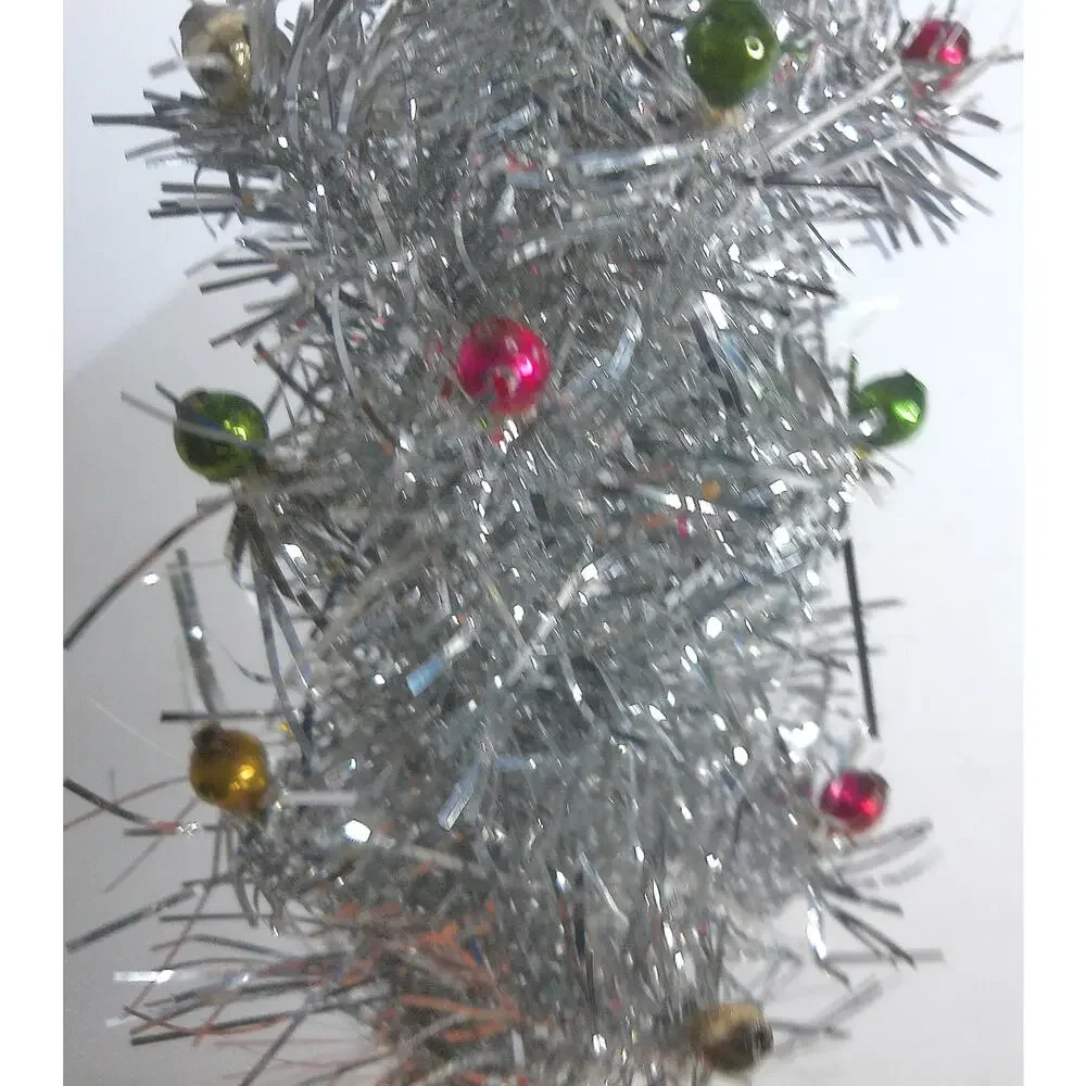 Vintage Silver Aluminum Tabletop Feather Tree With Mercury Ball Ornaments